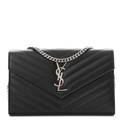 Saint Laurent Grain De Poudre Matelasse Chevron Monogram Chain Wallet Black 1 of 10
