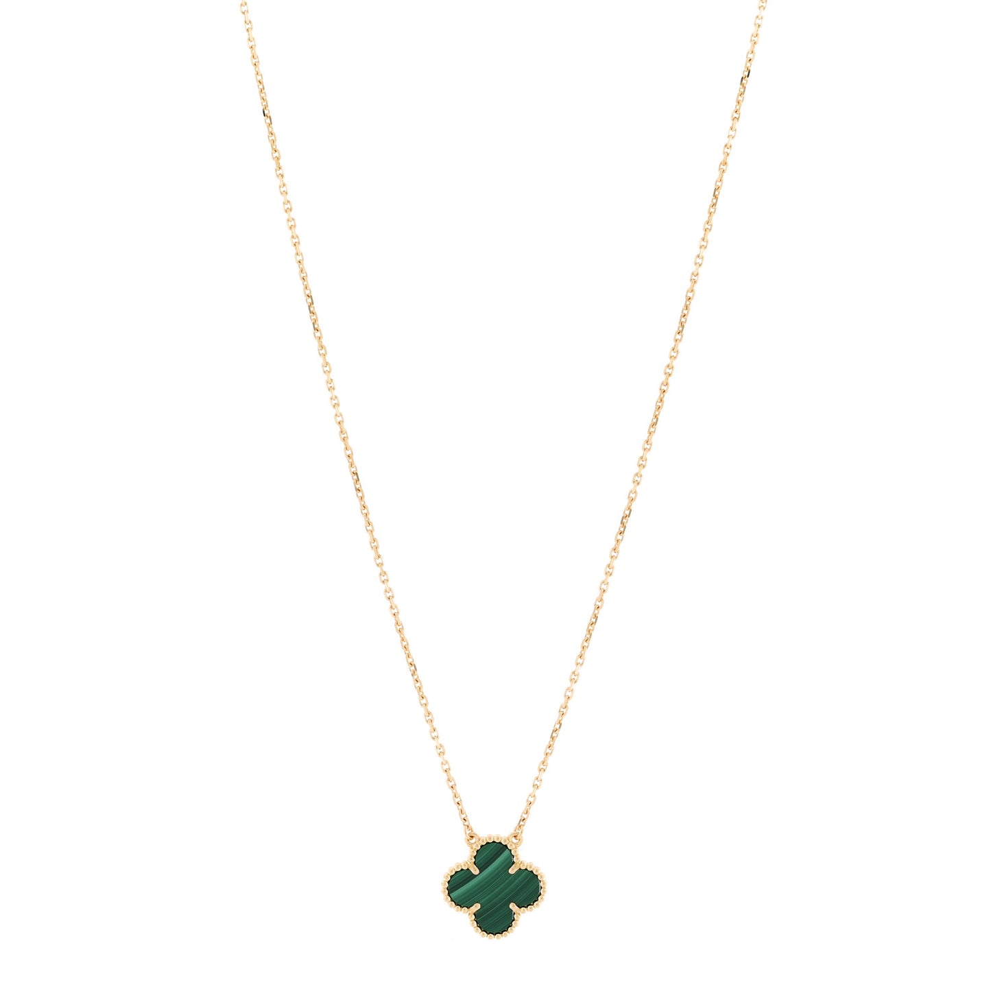 18K Yellow Gold Malachite Vintage Alhambra Pendant Necklace