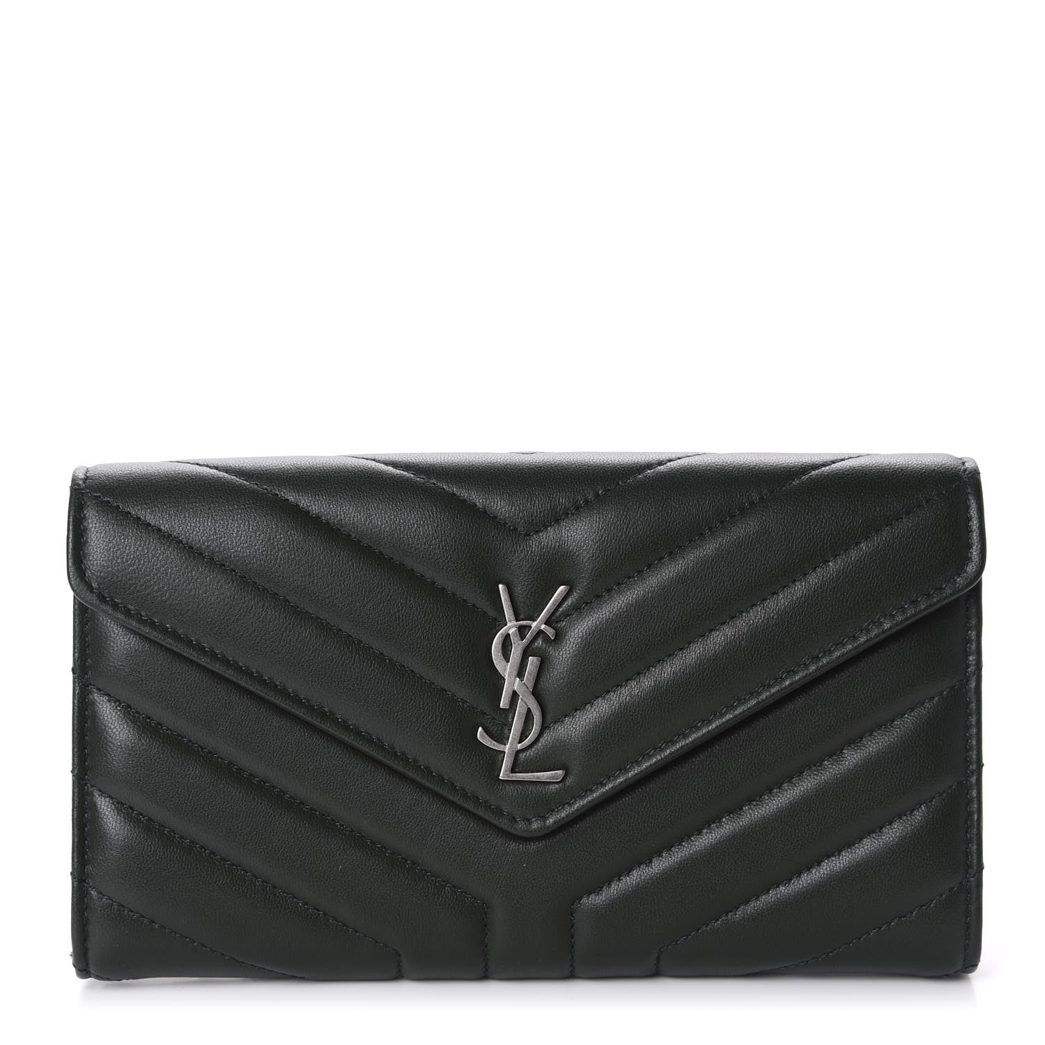 Saint Laurent Lambskin Y Quilted Monogram Large Loulou Flap Wallet Black 1 of 8