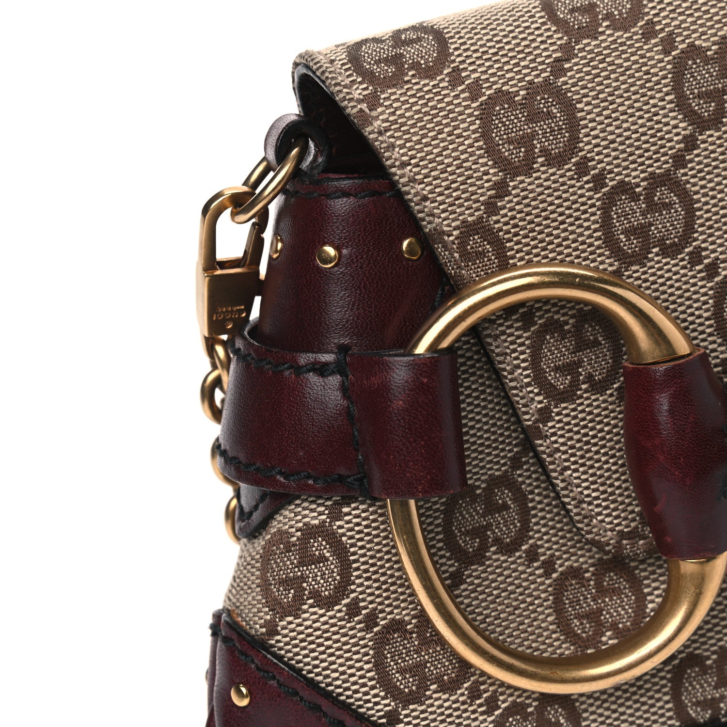 Gucci Monogram Studded Horsebit Clutch Bordeaux 9 of 10