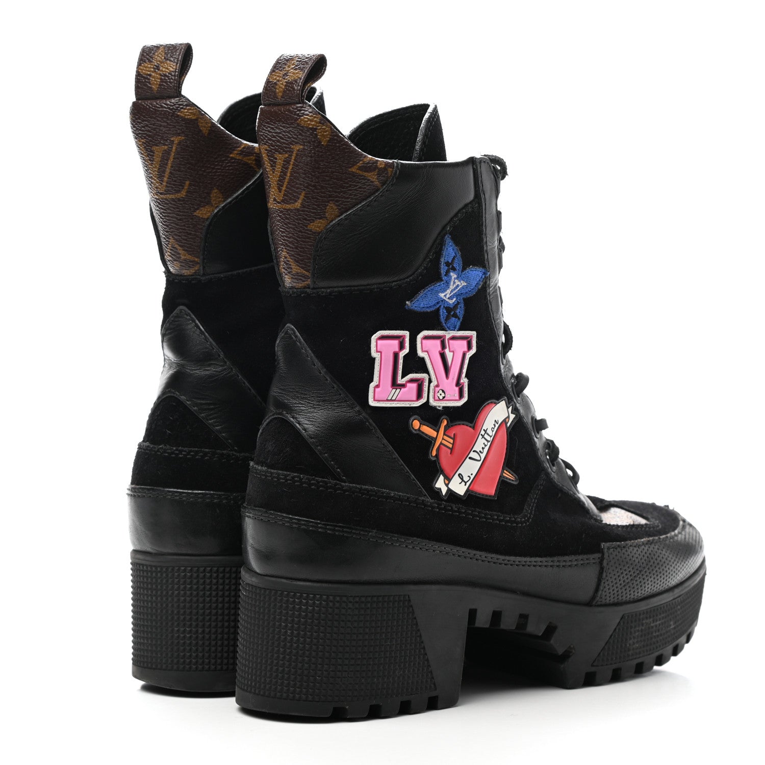 Louis Vuitton Suede Calfskin Monogram LV Black Heart Laureate Platform Desert Boots 37.5 Black 4 of 9