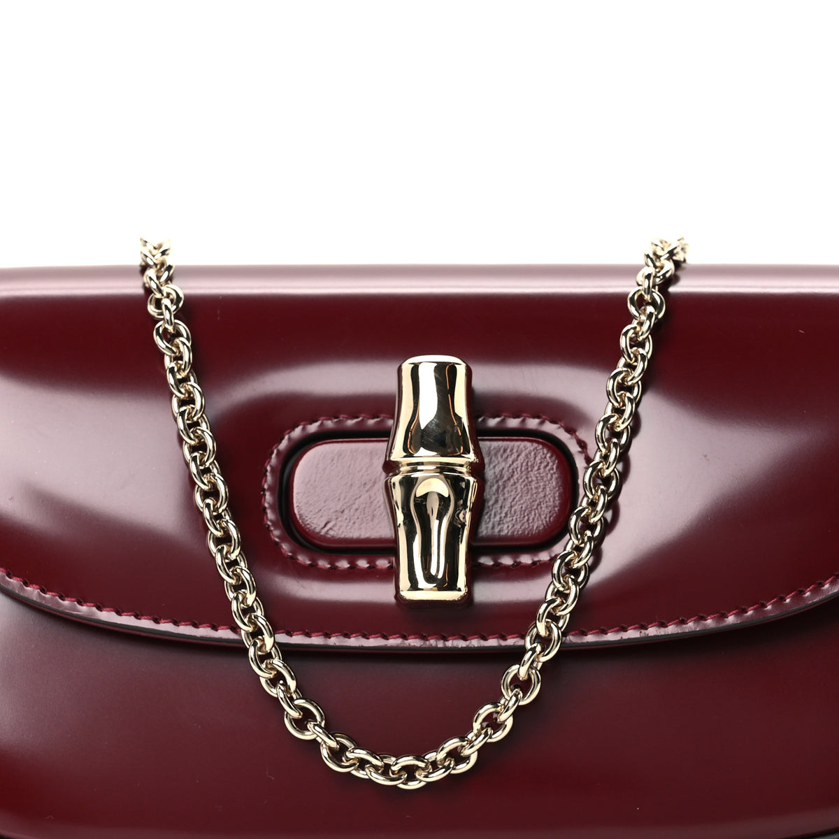 Shiny Calfskin Small Bamboo Night Bag Rosso Ancora