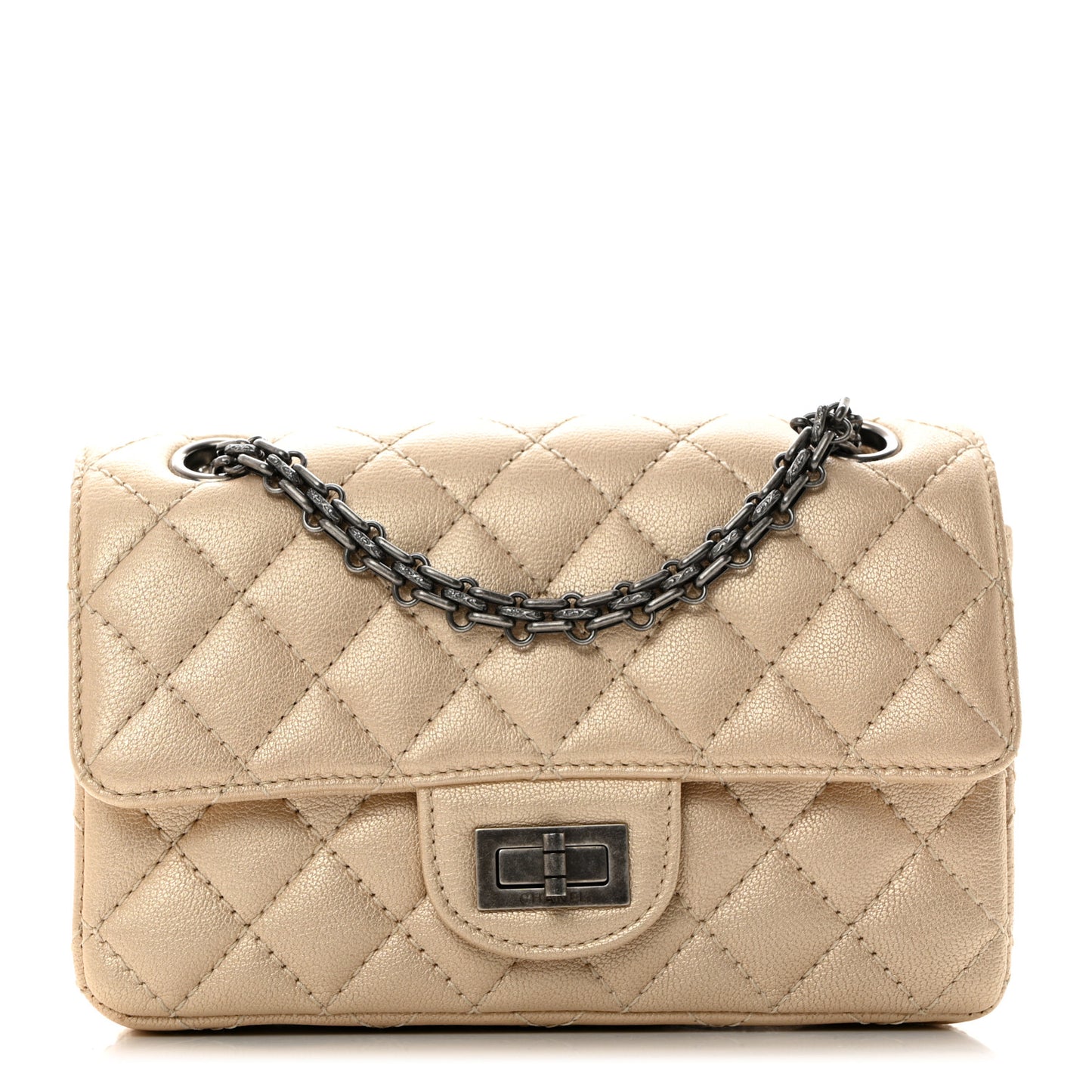 Metallic Sheepskin Quilted 2.55 Reissue Mini Flap Beige