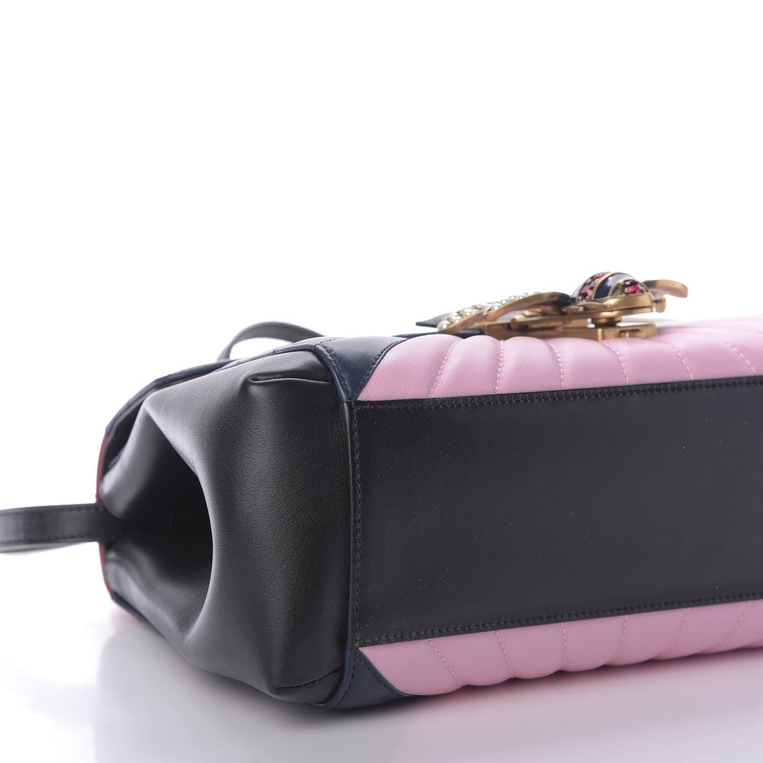 Gucci Calfskin Bamboo Trapuntata Queen Margaret Top Handle Bag Blue Agata Hibiscus Red Mystic White Sugar Pink 8 of 10
