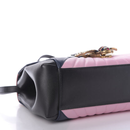 Gucci Calfskin Bamboo Trapuntata Queen Margaret Top Handle Bag Blue Agata Hibiscus Red Mystic White Sugar Pink 8 of 10