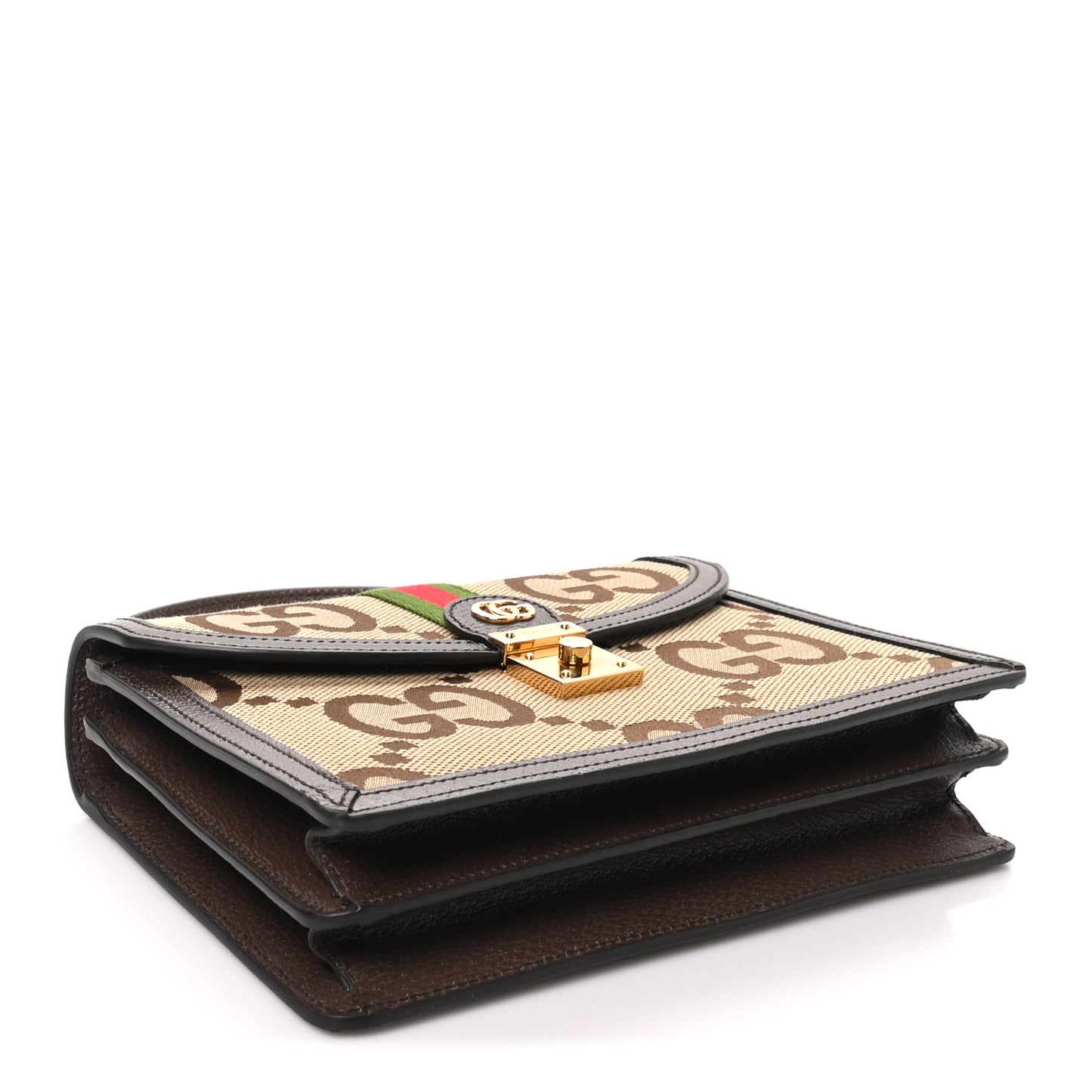 Monogram Jumbo GG Textured Dollar Calfskin Web Small Ophidia Padlock Top Handle Bag Camel Ebony New Acero