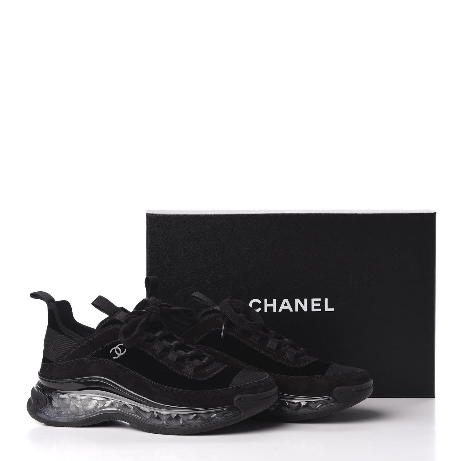 Chanel Suede Calfskin Velvet Grosgrain CC Sneakers 37.5 Black 10 of 10