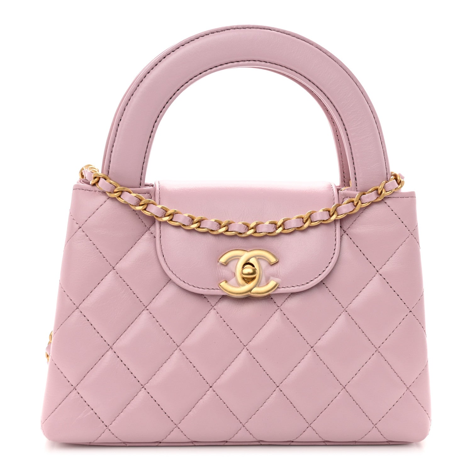 Chanel Shiny Aged Calfskin Quilted Nano Kelly Shopper Pink 1 of 10