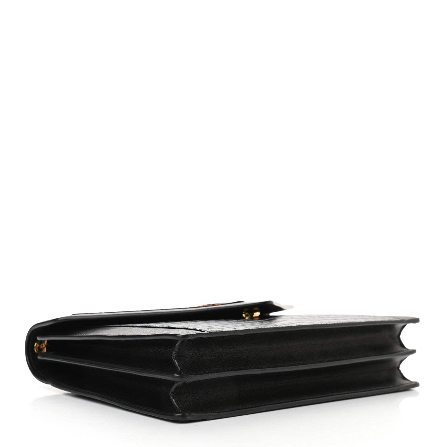 Saint Laurent Calfskin Crocodile Embossed Gaby Satchel Black 4 of 10