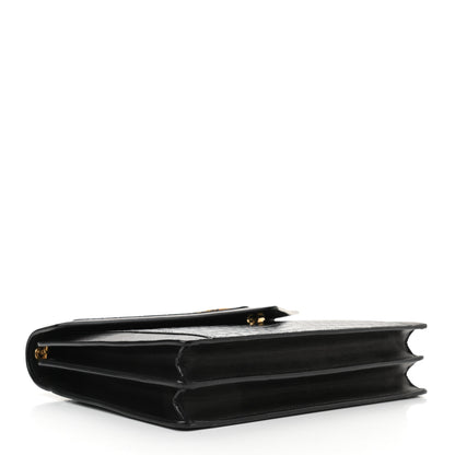 Saint Laurent Calfskin Crocodile Embossed Gaby Satchel Black 4 of 10