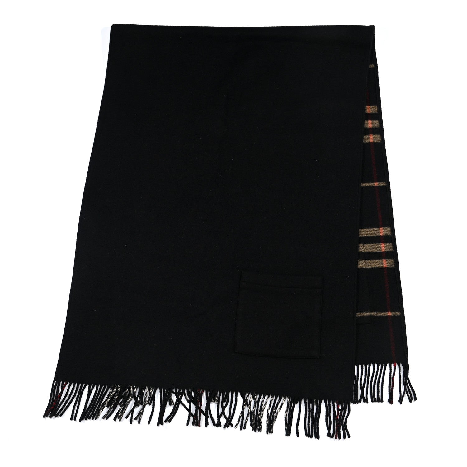Burberry Merino Wool Cashmere Check Pocket Scarf Black 2 of 5