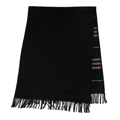 Burberry Merino Wool Cashmere Check Pocket Scarf Black 2 of 5
