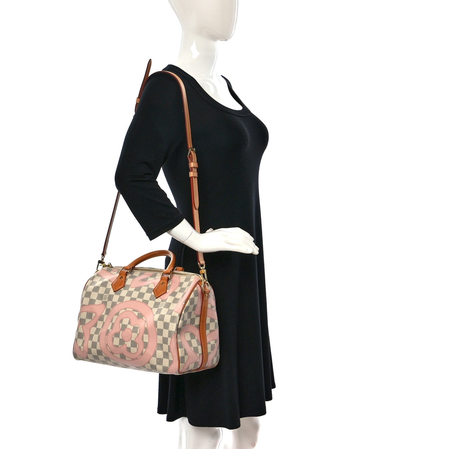 Damier Azur Tahitienne Speedy Bandouliere 30 Rose Ballerine