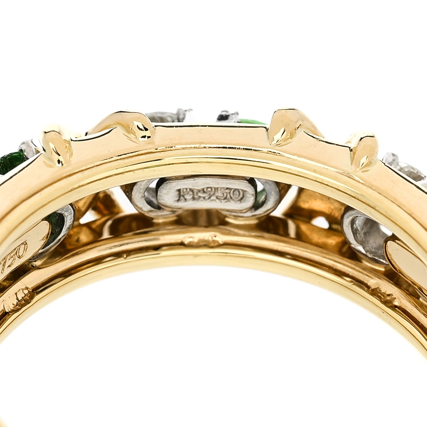 Tiffany 18K Yellow Gold Platinum Diamond Tsavorite Schlumberger Sixteen Stone Ring 49 5 6 of 6