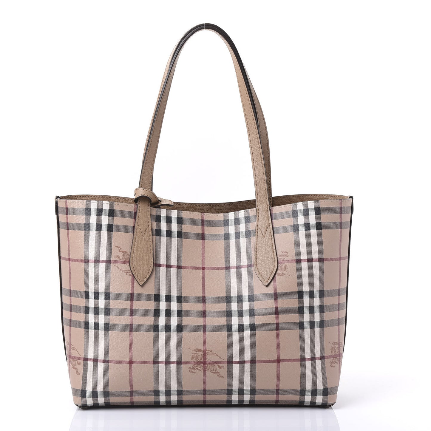 Grainy Calfskin Haymarket Check Small Reversible Tote Mid Camel