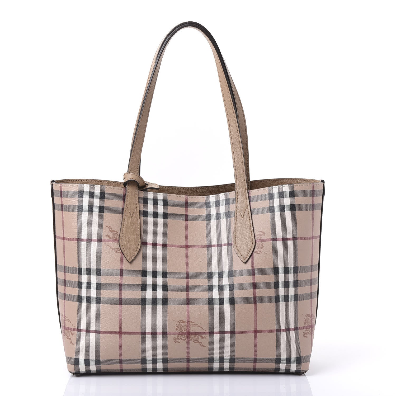 Burberry Grainy Calfskin Haymarket Check Small Reversible Tote Mid Camel 2 of 14