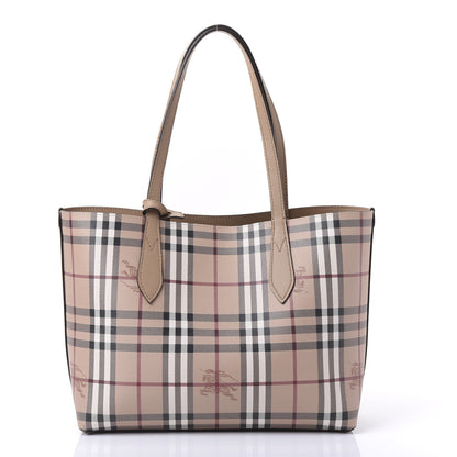 Burberry Grainy Calfskin Haymarket Check Small Reversible Tote Mid Camel 2 of 14