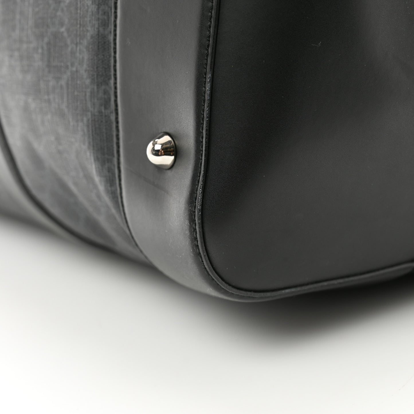 Soft GG Supreme Monogram Appia Calfskin Web Large Carry On Duffle Bag Black Grey