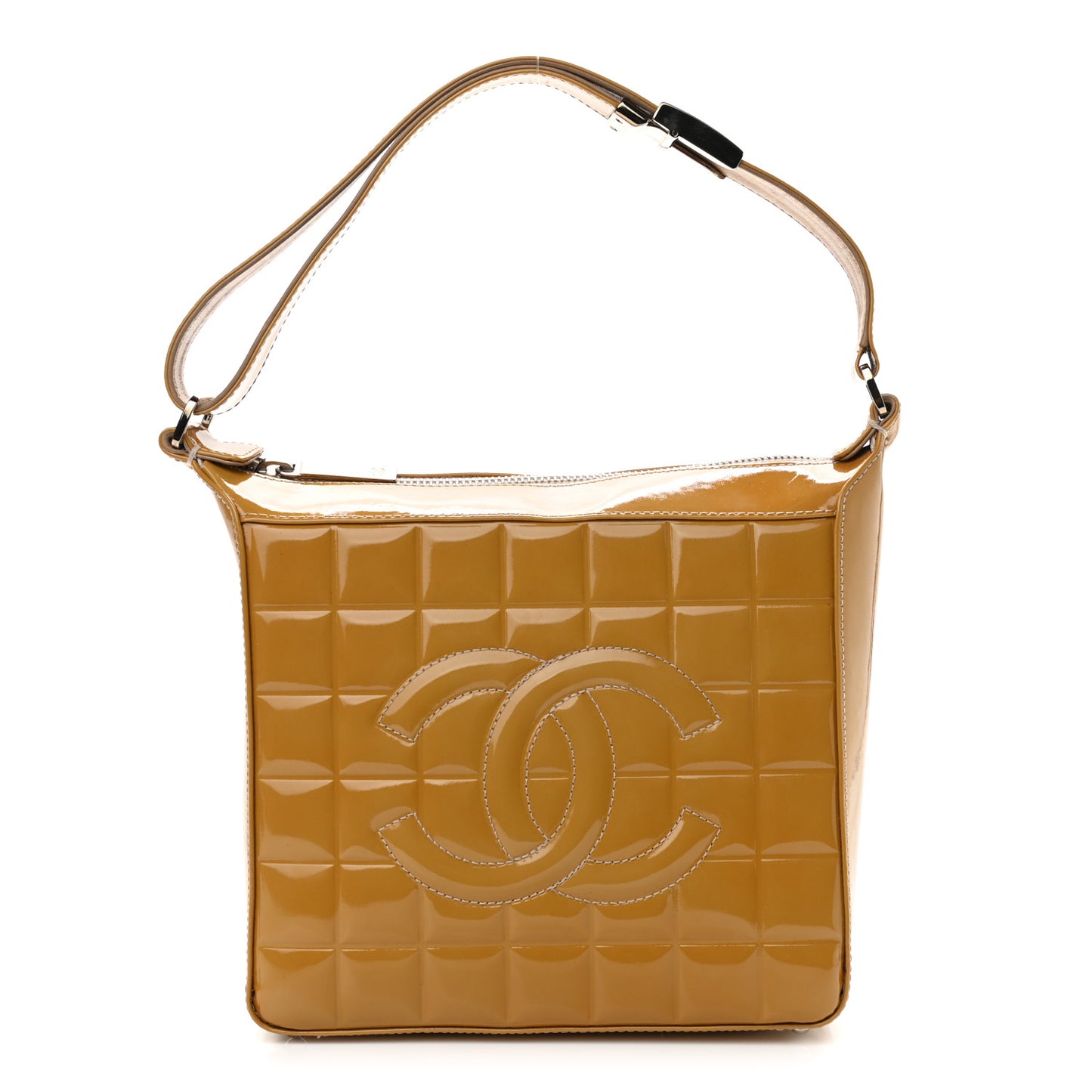 Patent Chocolate Bar Quilted Small Shoulder Bag Beige