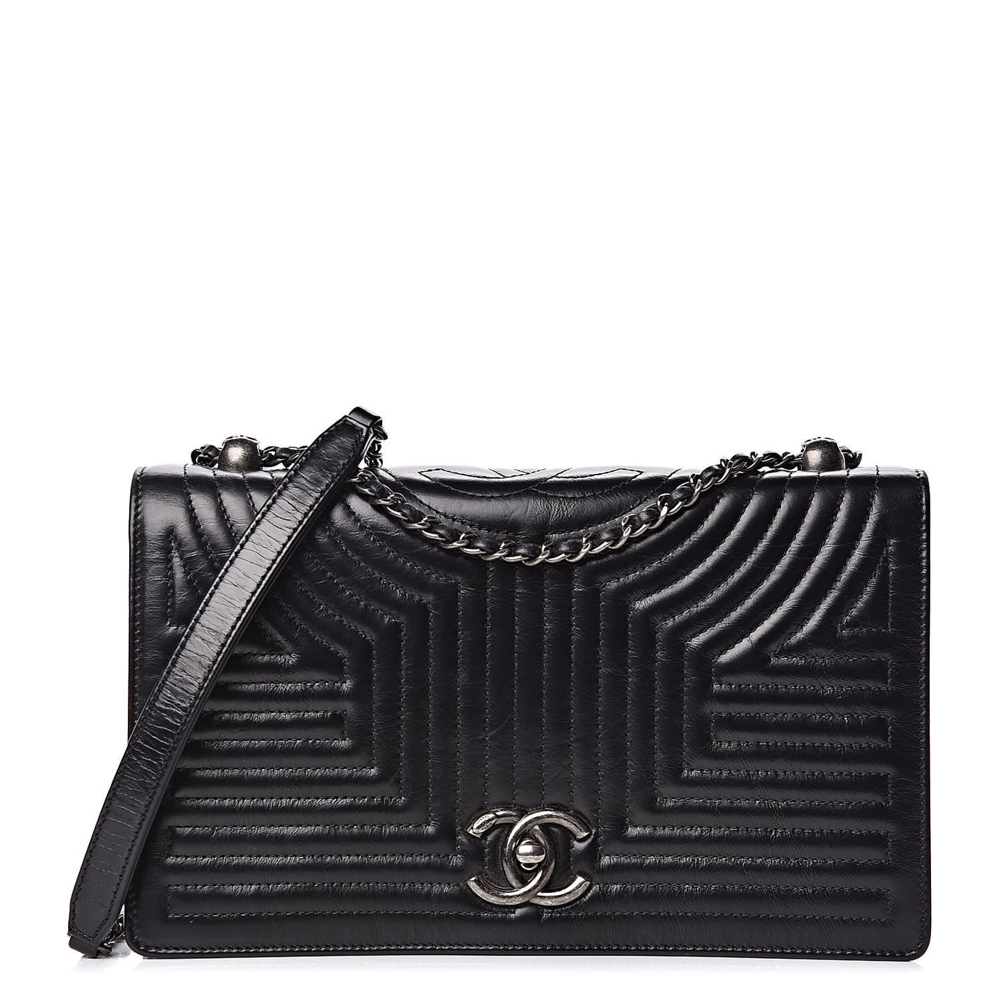Glazed Calfskin Quilted Medium Korean Garden Flap Black