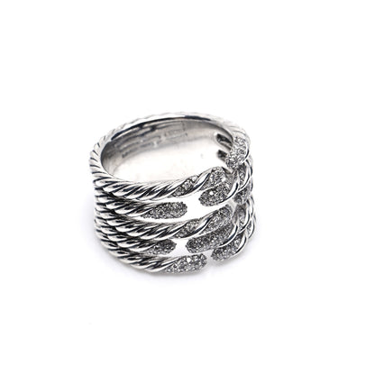 David Yurman Sterling Silver Diamond Willow Five Row Ring 57 8 4 of 5