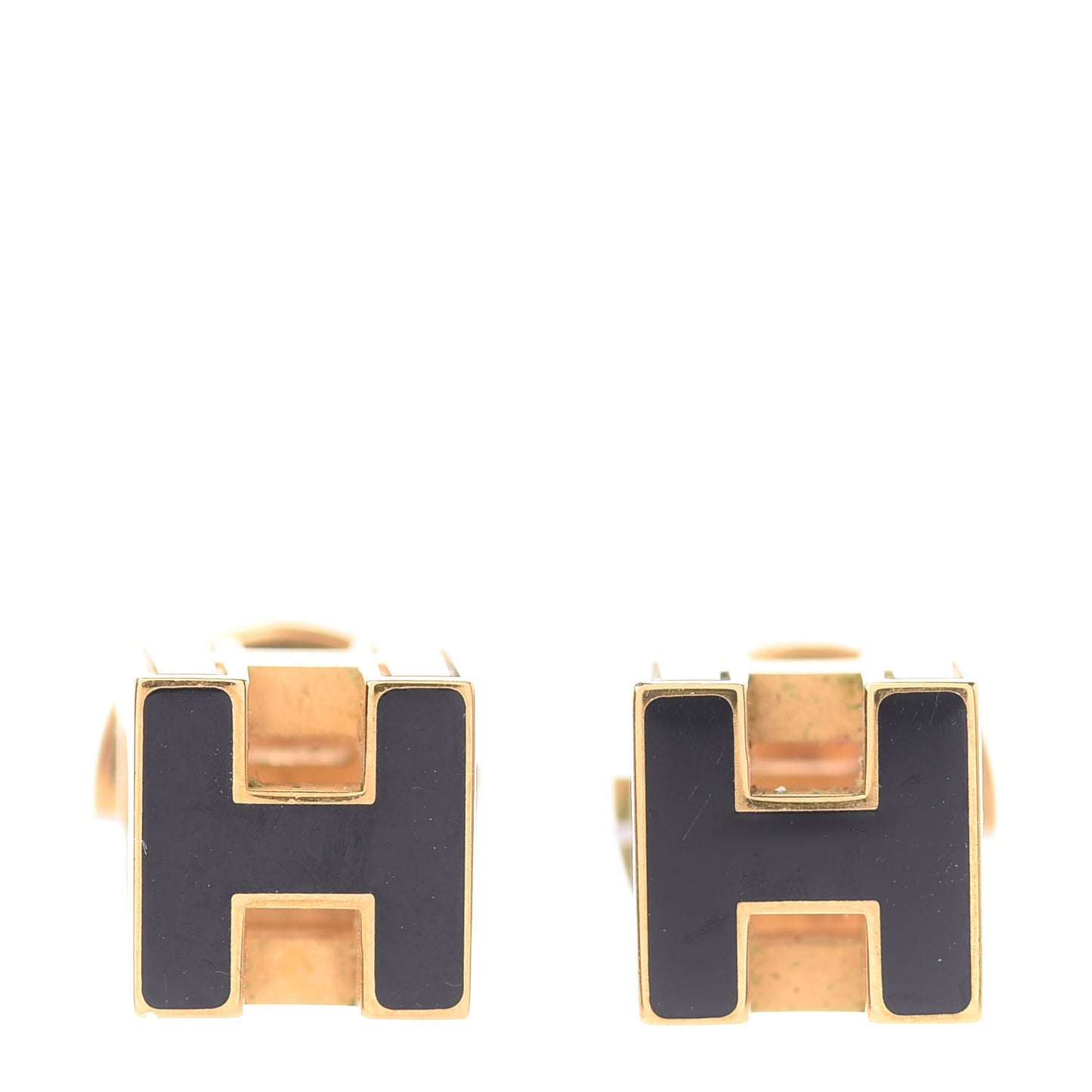 Gold Lacquered Cage d'H Earrings Black