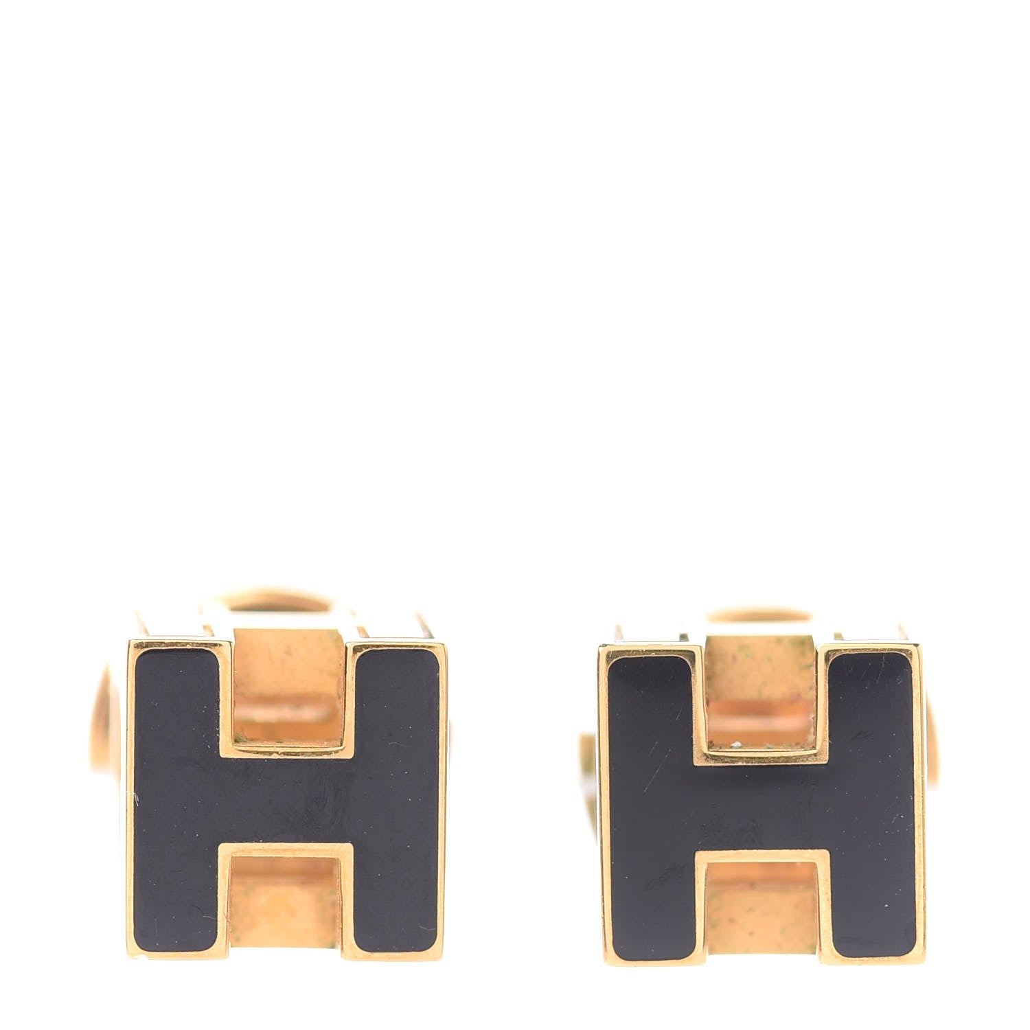 Hermes Gold Lacquered Cage d'H Earrings Black 1 of 4