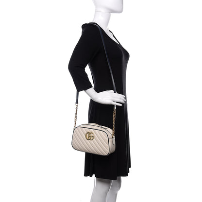 Gucci Vintage Effect Calfskin Matelasse Diagonal Small Torchon GG Marmont Chain Shoulder Bag Mystic White Blue Agata 2 of 10