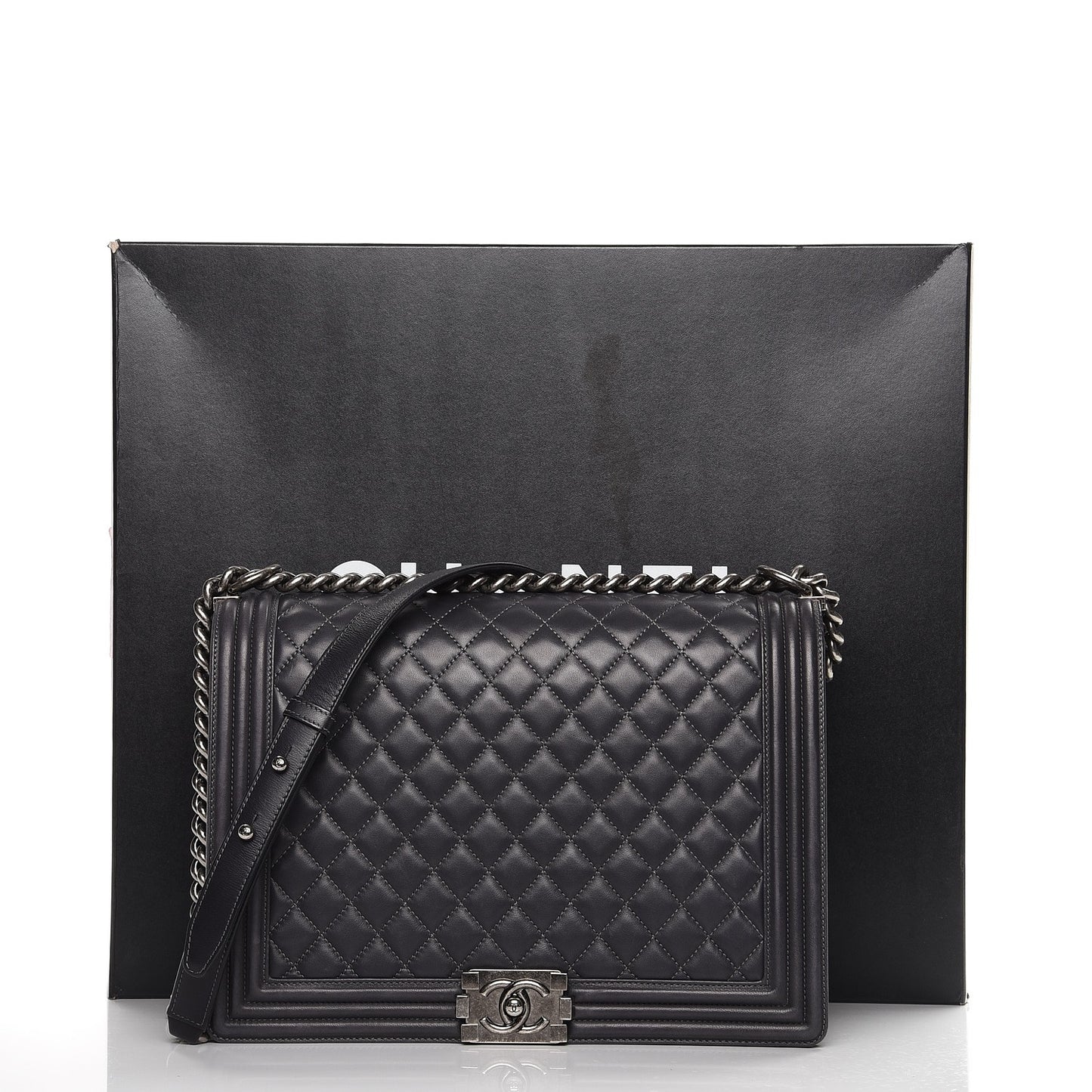 Lambskin Quilted Large Boy Flap Grey