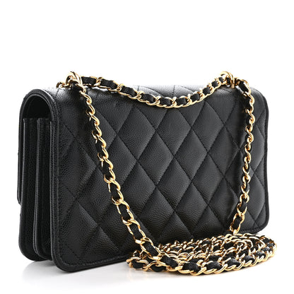 Chanel Shiny Caviar Quilted Flap Charm Wallet On Chain WOC Black 3 of 12