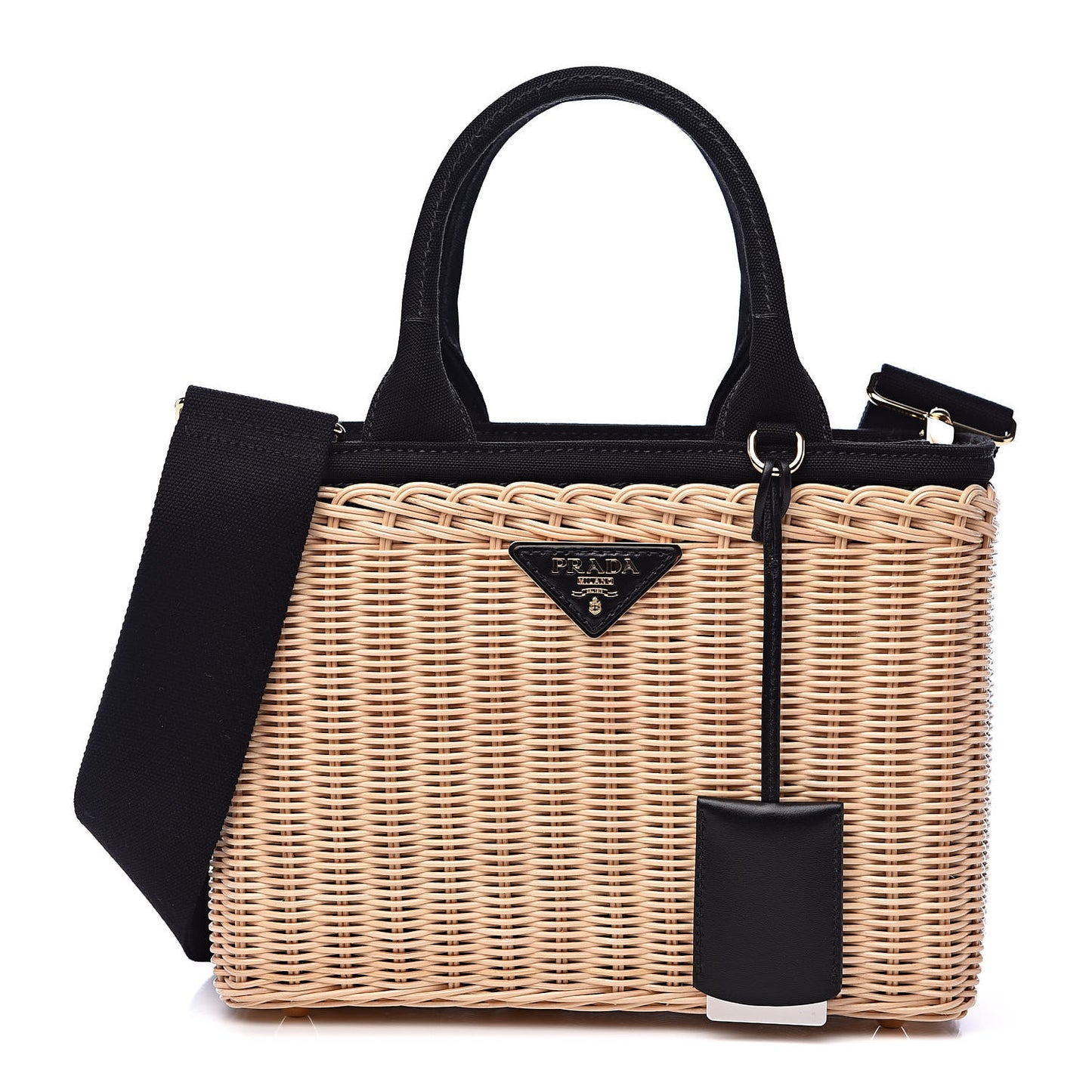 Wicker Canvas Shoulder Bag Black