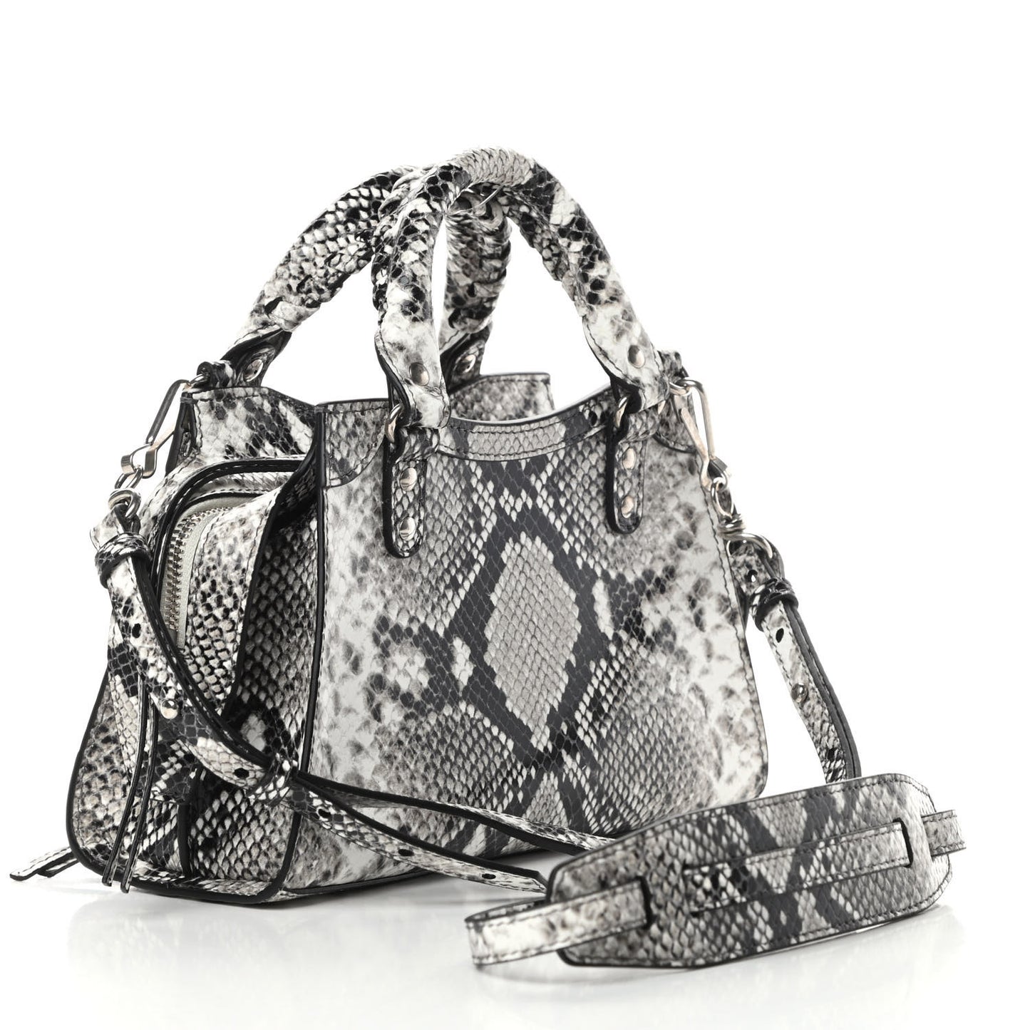Grained Calfskin Snake Effect Neo Classic Silver Hardware Mini City Black White