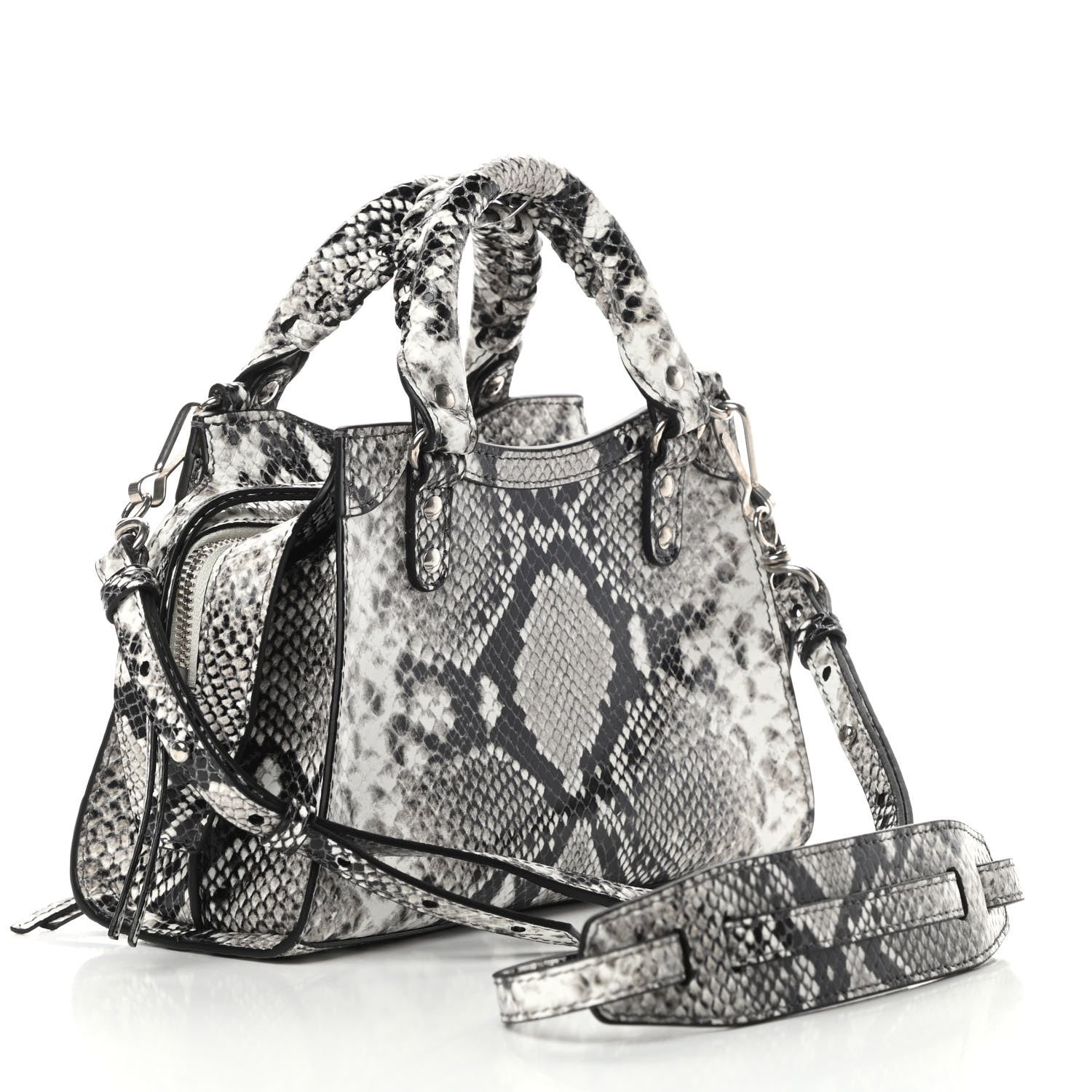 Balenciaga Grained Calfskin Snake Effect Neo Classic Silver Hardware Mini City Black White 3 of 10
