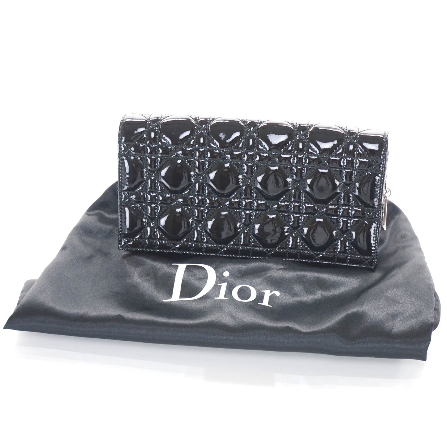 Patent Cannage Evening Clutch Bag Black