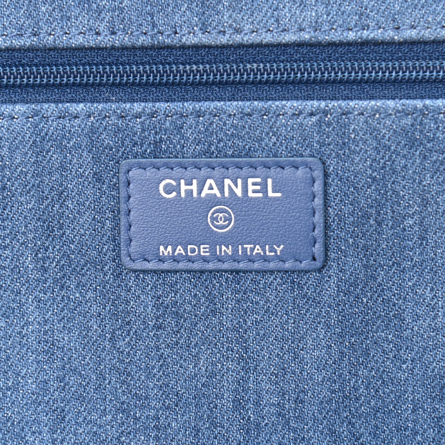 Frayed Denim Quilted Wallet On Chain WOC Blue