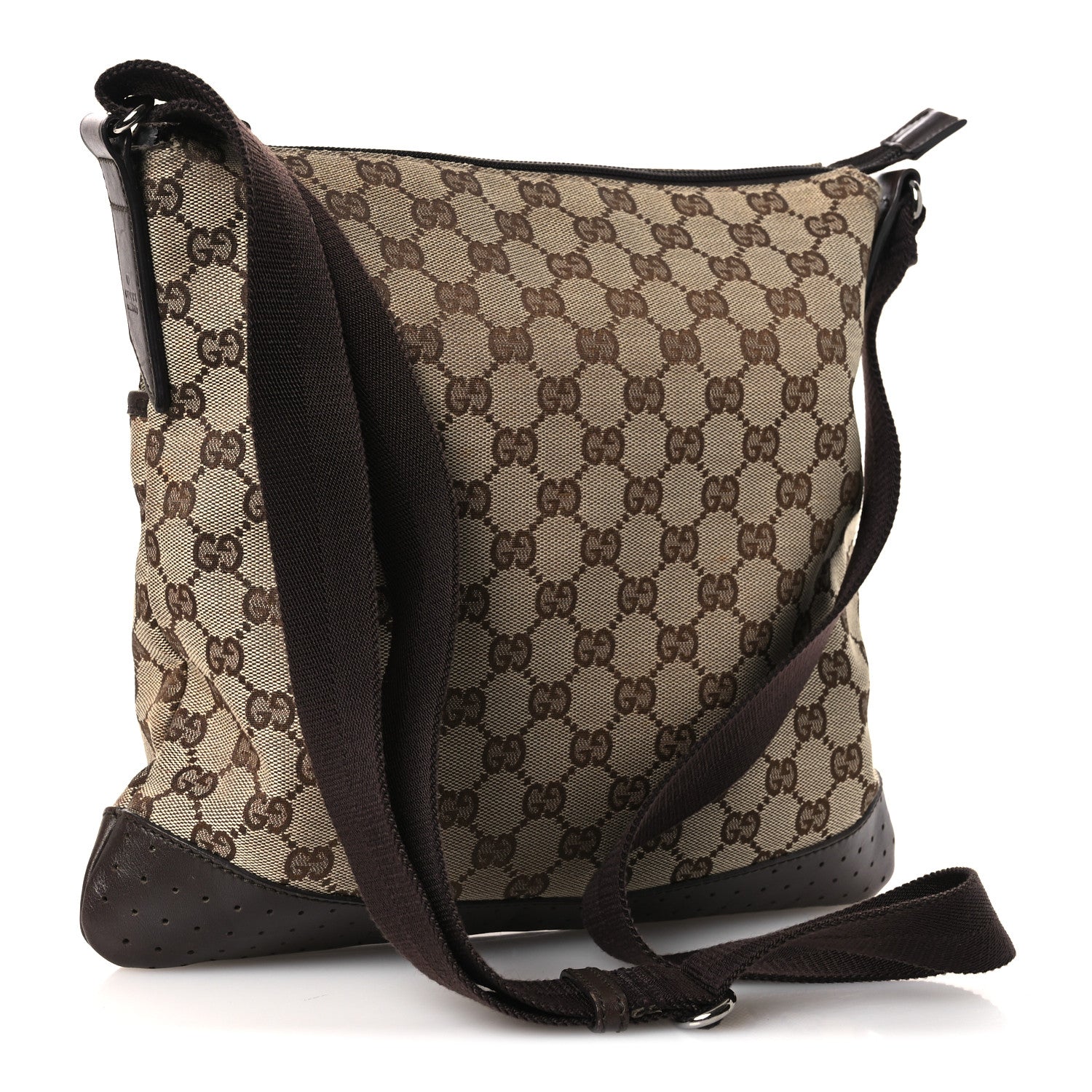 Gucci Monogram Calfskin Perforated Medium Flat Messenger Bag Dark Brown 3 of 17