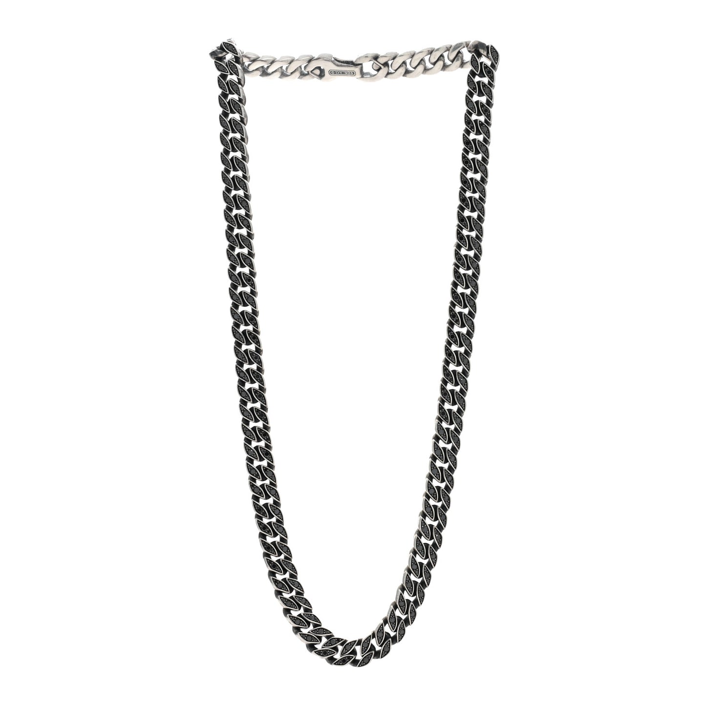 Sterling Silver Black Diamond 11.5mm Curb Chain Necklace 24"