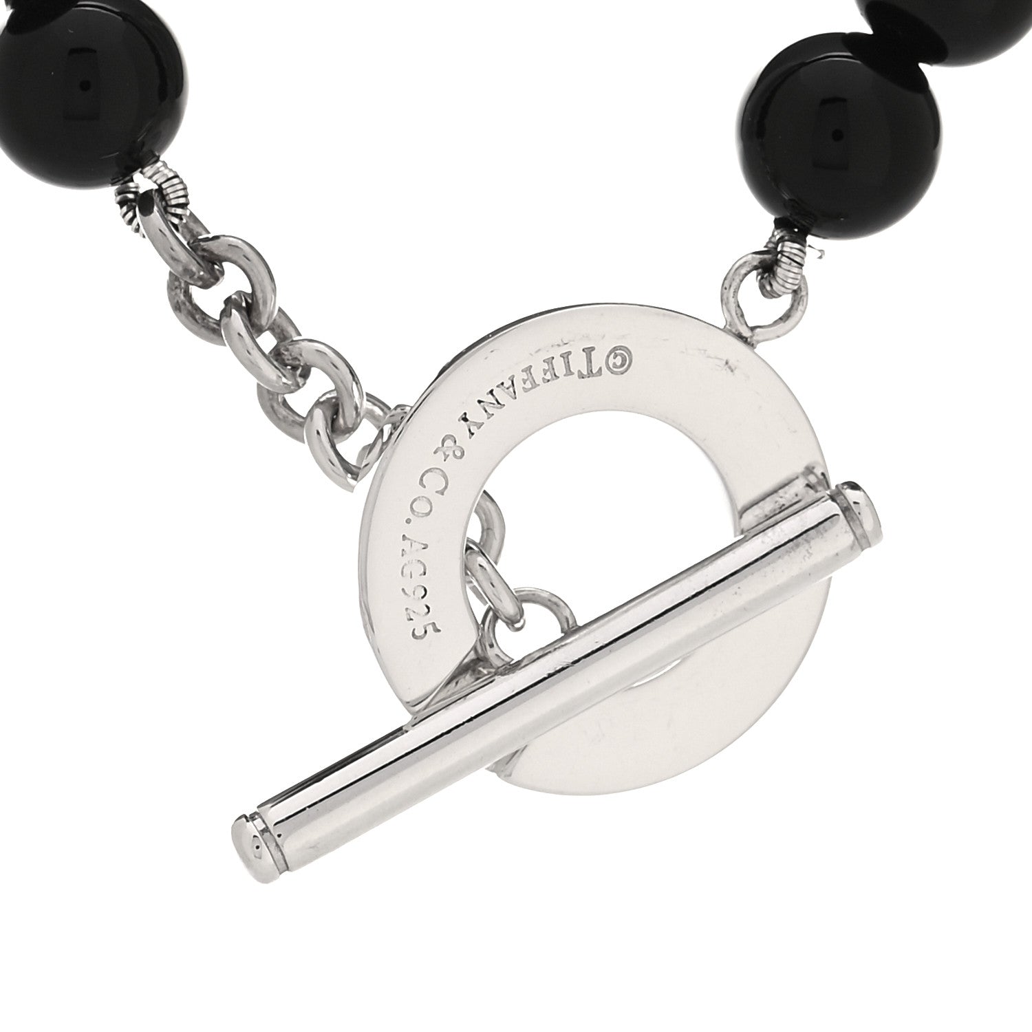 Tiffany Sterling Silver Black Onyx Bead Toggle Necklace 3 of 6