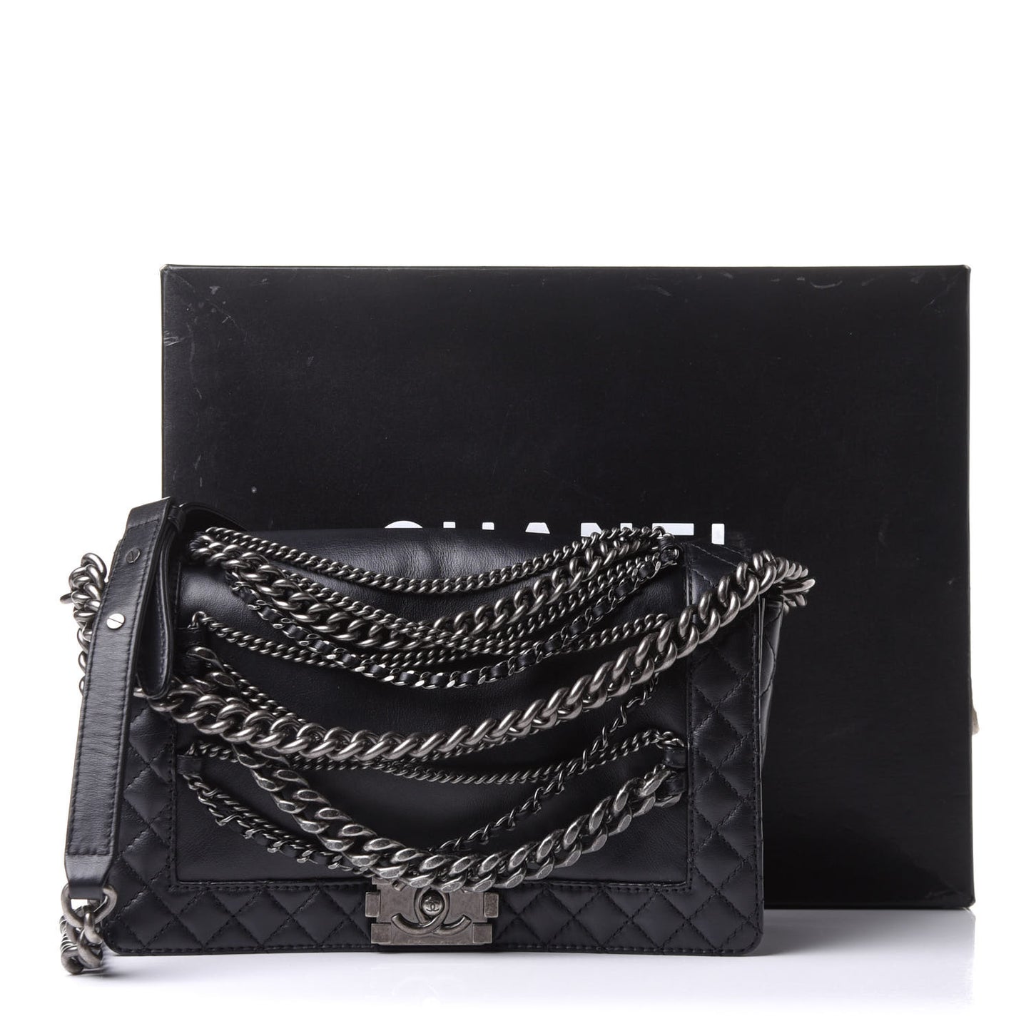 Calfskin Enchained New Medium Boy Flap Black