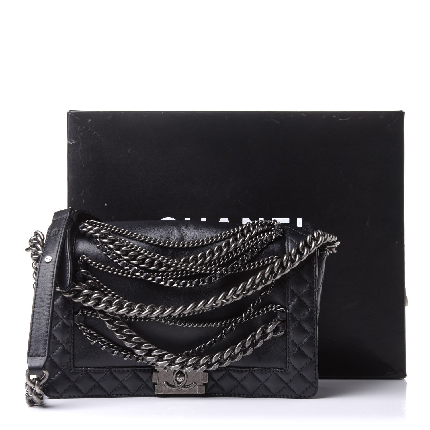 Chanel Calfskin Enchained New Medium Boy Flap Black 12 of 12