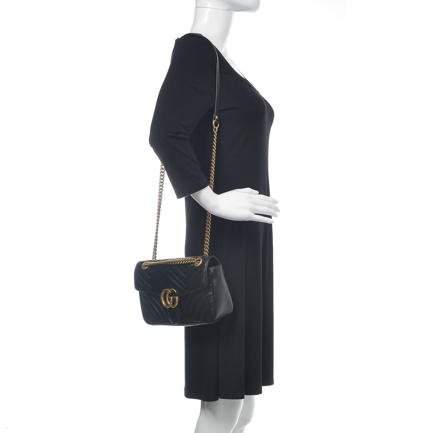 Calfskin Matelasse Small GG Marmont Shoulder Bag Black
