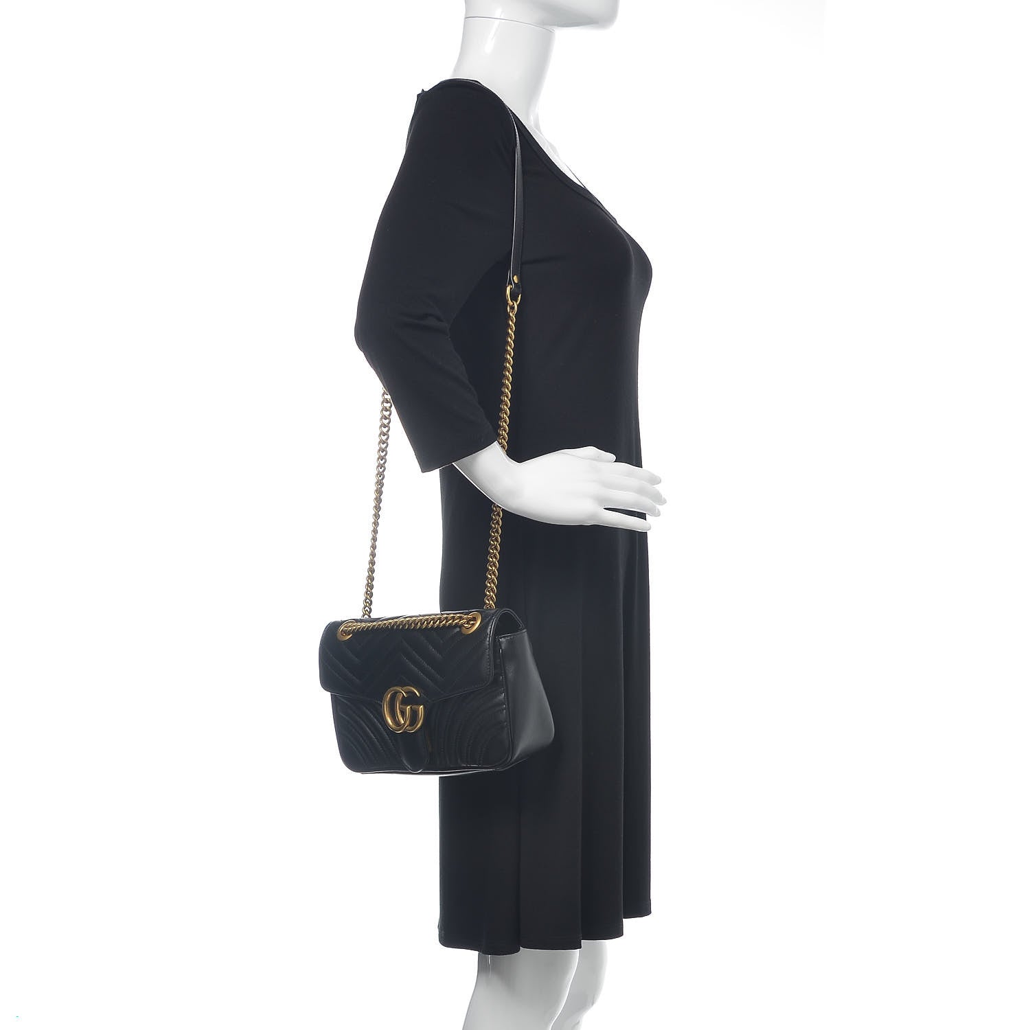 Gucci Calfskin Matelasse Small GG Marmont Shoulder Bag Black 2 of 15