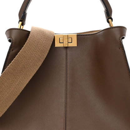 Fendi Vitello Seta Glazed Fabric FF 1974 Medium Peekaboo X-Lite Maya Mogano Panna 9 of 11