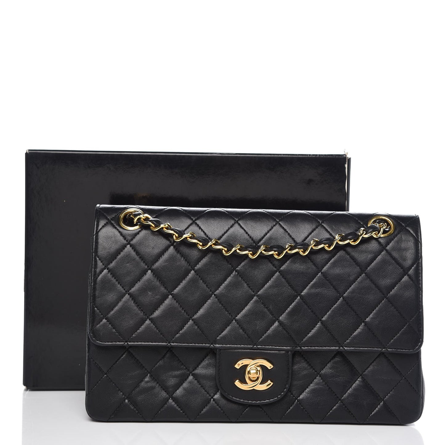 Lambskin Quilted Medium Double Flap Black