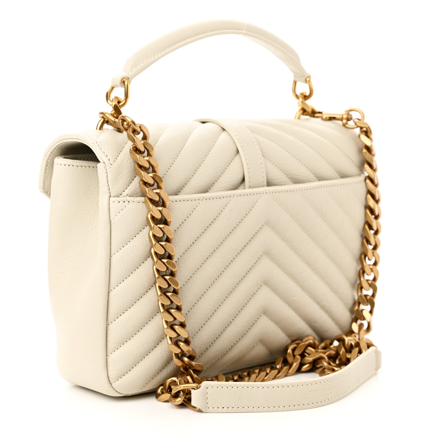 Saint Laurent Sheepskin Matelasse Chevron Monogram Medium College Bag Crema Soft 3 of 11