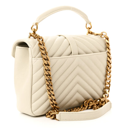 Saint Laurent Sheepskin Matelasse Chevron Monogram Medium College Bag Crema Soft 3 of 11
