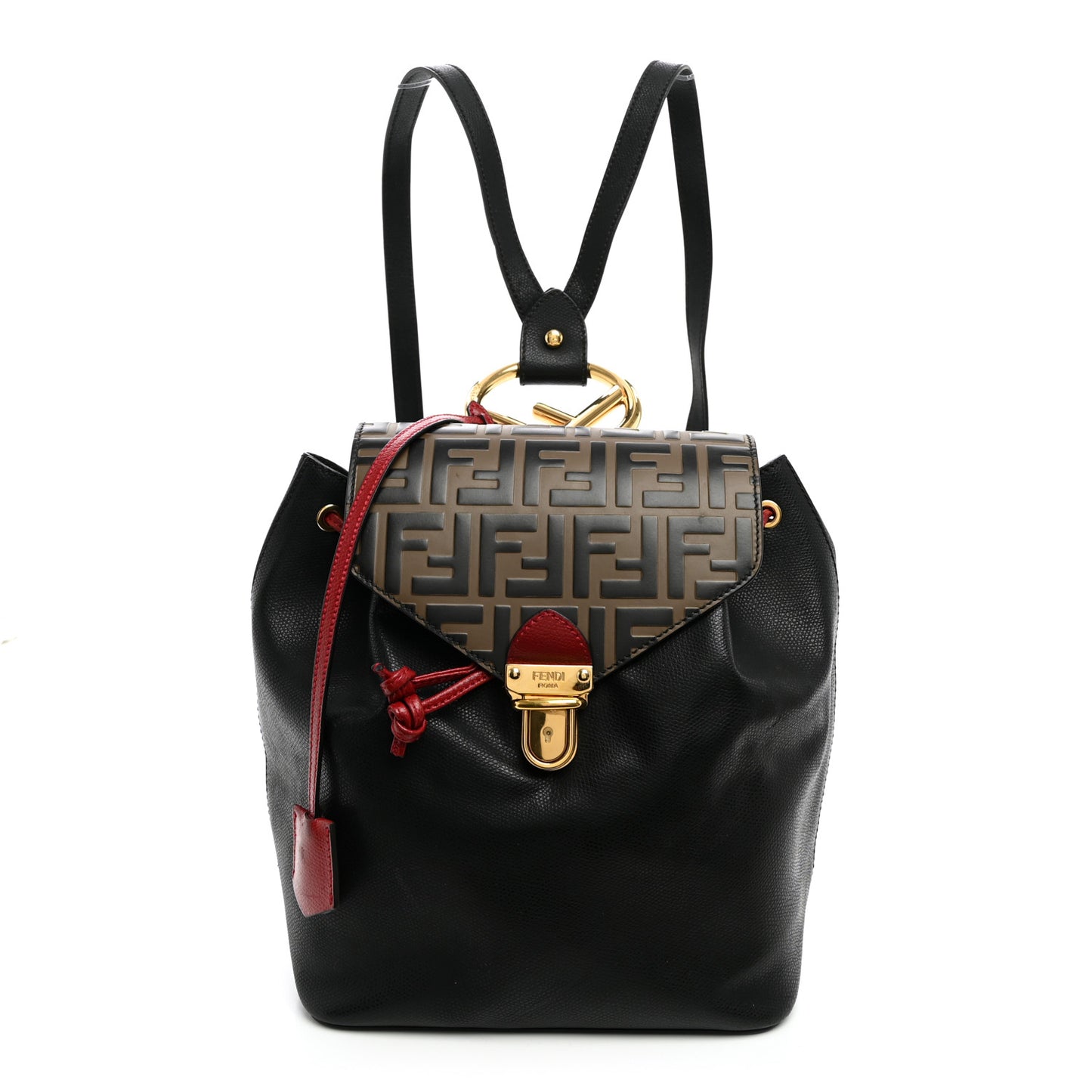 Vitello Cruise Bi-Color FF 1974 Embossed F is Fendi Drawstring Backpack Black Fragola Maya