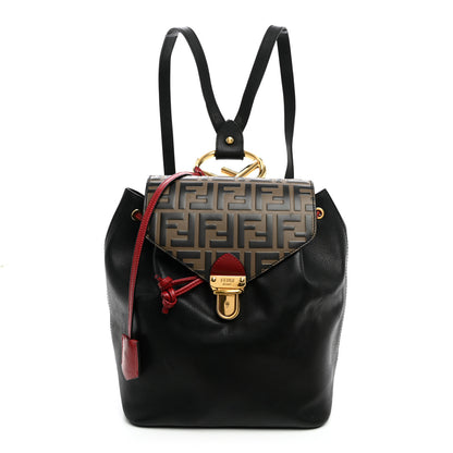 Fendi Vitello Cruise Bi-Color FF 1974 Embossed F is Fendi Drawstring Backpack Black Fragola Maya 1 of 9