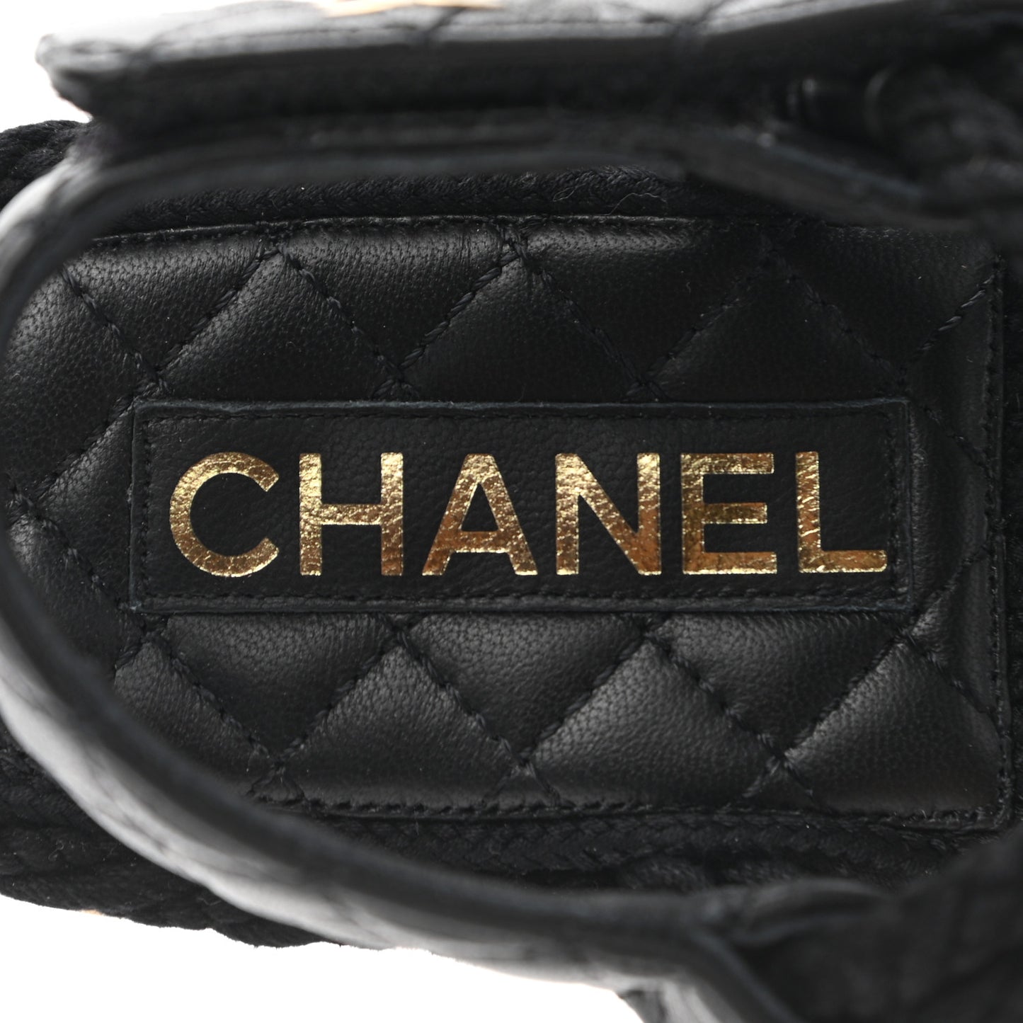 Cord Lambskin Quilted Logo Sandals 35 Black