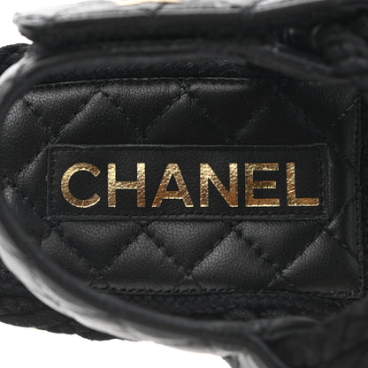 Chanel Cord Lambskin Quilted Logo Sandals 35 Black 6 of 9